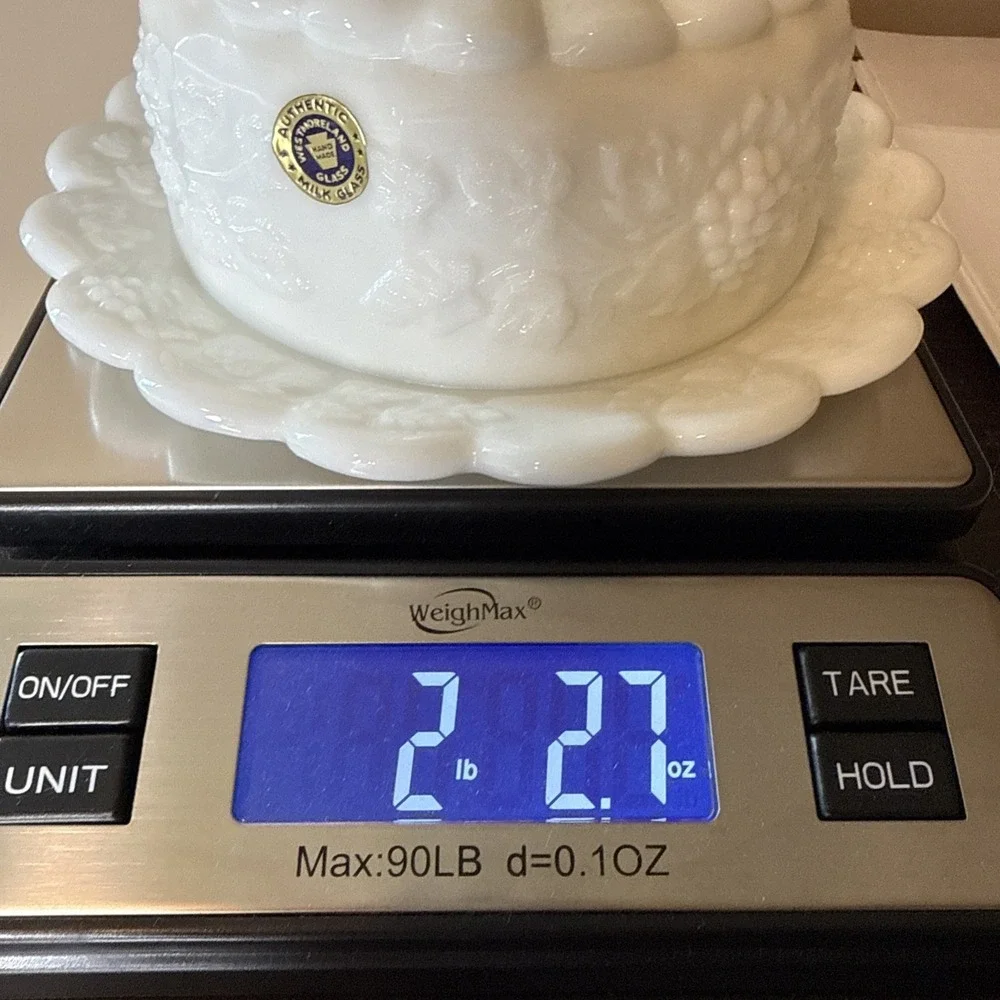 Vintage Milk Glass Grape Covered Dish Scalloped Butter Candy Cheese Westmoreland